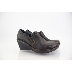 Born Women's Brenta Clog Size 8 Wedge Heel Slip On Shootie Black Leather Shoe